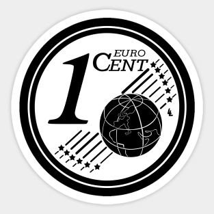 One cent Euro coin. White color Sticker